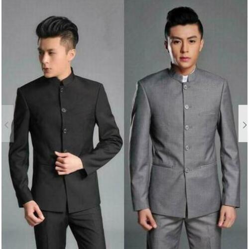 Men Stand Collar Single Breasted Chinese Tunic Suit Style Jacket Blazer Suit Business
