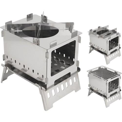 Outdoor Camping Barbecue Grill Portable Folding Picnic Wood furnace Stainless Steel Mini Wood Stove For Camping BBQ Grill