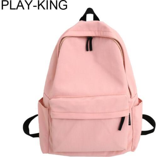 PLAY-KING New 2019 Nylon Women Backpack Solid Candy Color School Teenager Girls Bags Large Capacity Female Back Bag school bag