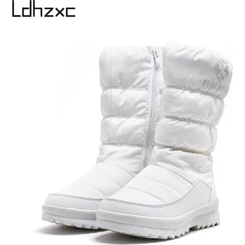 LDHZXC 2020 New warm snow boots women fashion zipper platform boots solid color waterproof mid calf thick fur winter boots