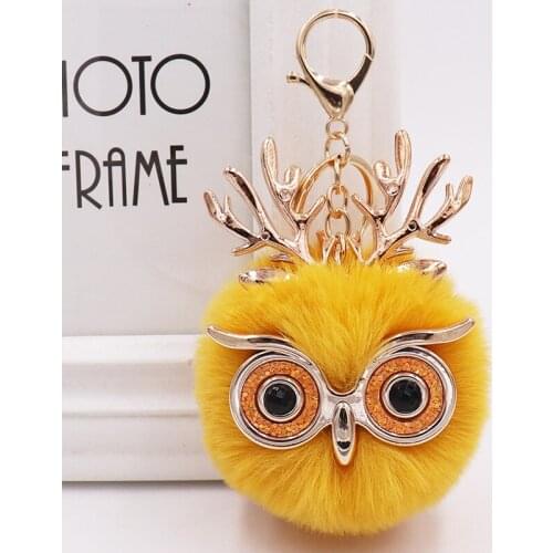 2021 New Cute Antlers Owl Plush Christmas Keychain Exquisite Pom Pom Fur Ball Car Keyring Bag Pendant Gift Accessories