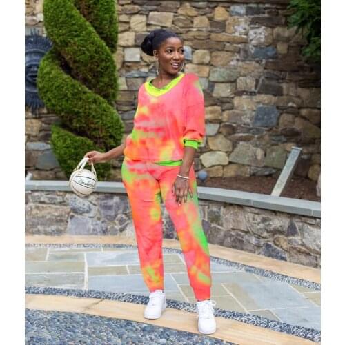 Ueteey New Two-piece Tracksuit Tie-dye Camo Leopard Print Women Pant Set