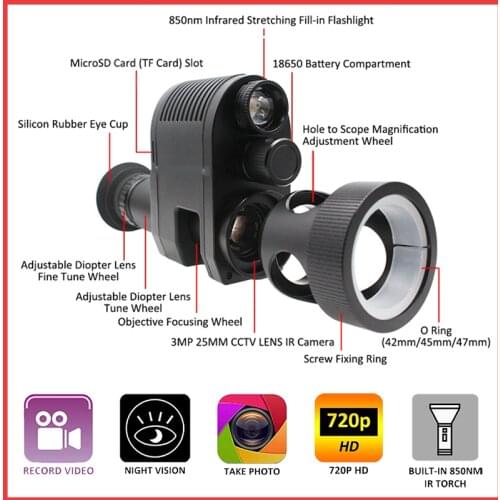 Megaorei 3 Integrated Night Vision Scope Hunting Cameras Outdoor Wildlife Trap Rifle Airsoft Recoil Resistance with Built-in 850