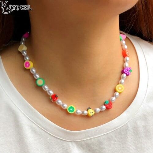 Yumfeel New Trendy Baroque Pearls Necklace Mix Cute Fruit Necklaces Women Jewelry