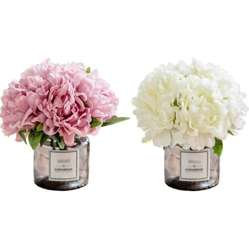 1PC peony artificial silk flowers for home decoration wedding bouquet for bride high quality fake flower With Glass Vase
