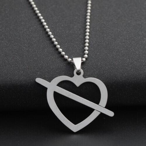 Stainless steel love at first sight symbol love heart arrow necklace heart shape love cupid arrow hollow heart shaped necklace