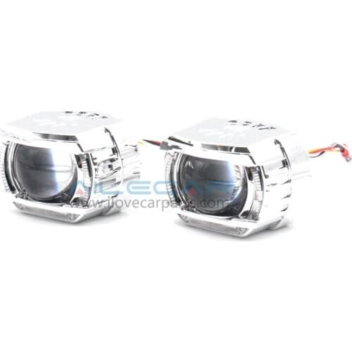 G2 LED single highbeam headlight projector with white yellow led angel eye chrome silver shrouds easy install for universal car