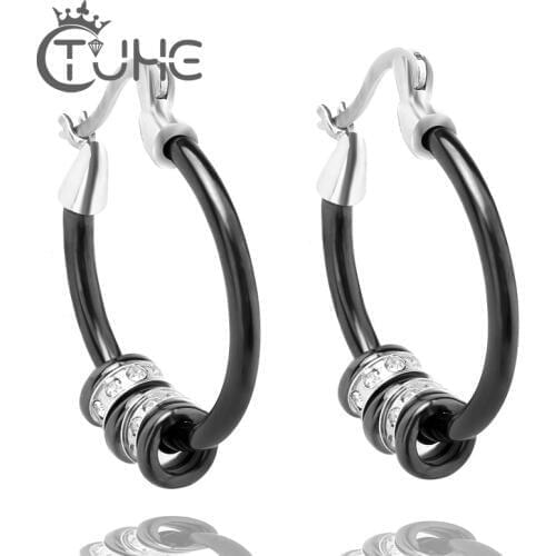 High Polished Hoop Ceramic Earrings For Women With Luxury AAA Cubic Zirconia Steampunk Ear Women Earrings Set Party Jewelry Gift