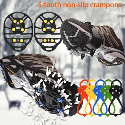 1Pair 5 Teeth Heel Claw Winter Crampons Spike Ice Snow Shoe Grip Spike Anti-Slip Climbing Shoes Spike Cleats Outdoor Accessories