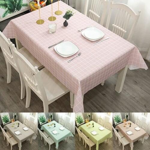 Tablecloth Waterproof Table Cloth Oil Proof Table Cover Pastoral Printed Pink Geometric Grid Party Dining Table Pure and fresh