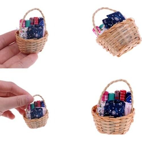 Fabric Basket For 1:12 Doll House Dolls Accessories Cloth Basket Set Decor Miniature Accessory For Doll Gift Wood Cloth