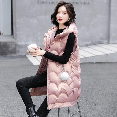 Spring Women Hooded Vests 2021 New Bright Color Vest Female Cotton Padded Jacket Ladies Sleeveless Winter Waistcoat Parkas Q79