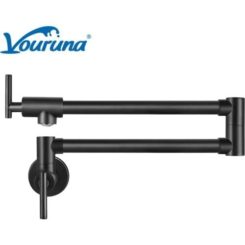 VOURUNA Wall Mount Pot Filler Faucet Matte Black&Chrome Single Cold Extended Kitchen Sink Tap