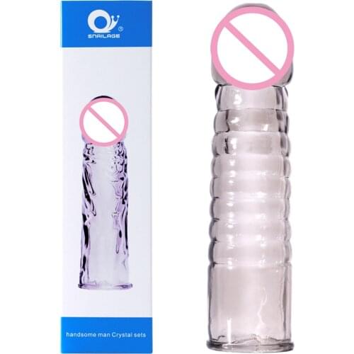 Highly Elastic Crystal Condom Reusable Penis Extender Sleeve Delay Ejaculation Penis Enlargement Intimate Goods Sex Toys For Men