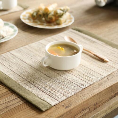 Zakka Style Export Japan Green Rim Strip Handmade Ramie Placemat Tea Cup Mat Insulation Mat Placemats For Table Dining Coasters