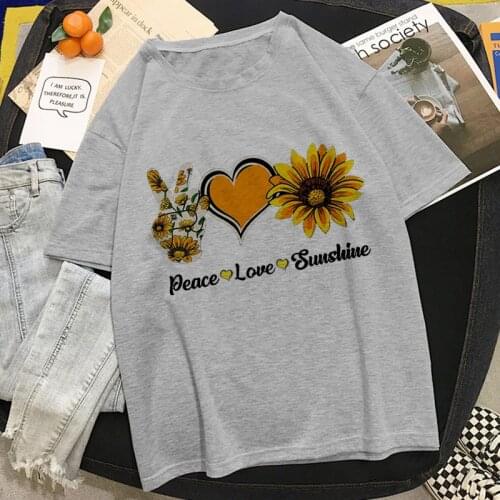 Sunflower Tshirt Oversized T Shirt Peace Love Sunshine Print Women Girl Harajuku Casual Gray Tops 2020 Summer Female T-Shirt