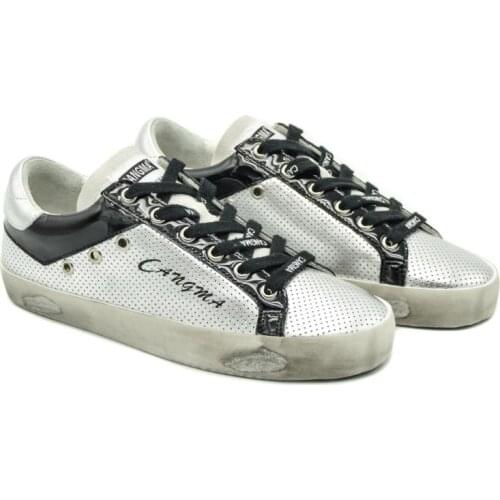 CANGMA Luxury Brand Italy Designer Original Women Sneakers Casual Silver Black Basse Patent Leather Flats Girls Shoe Female