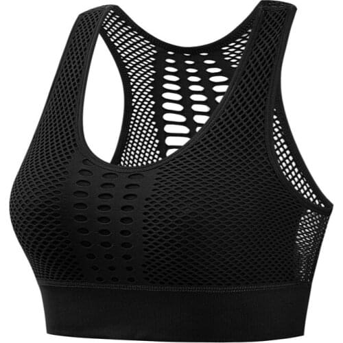 HUNSHION Women Sports Bra Sexy Mesh Breathable Top Push Up Fitness Underwear Seamless Running Yoga Workout Gym