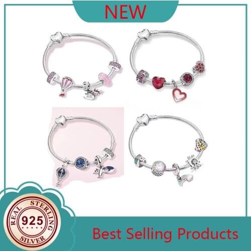 100% 925 Sterling Silver Fashion Telescope Hot Air Balloon Pendant And Cats Eye Pan Bracelet For Women Wedding Fashion Jewelry