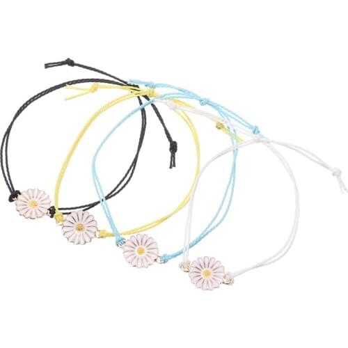4pcs Colorful Daisy Women Rope Bracelets Trendy Summer Small Flower Daisy Braided Bracelet Bangle Bohemian Handmade Jewelry
