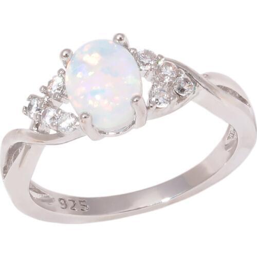 CiNily Created White Fire Opal Cubic Zirconia Silver Plated Wholesale Hot Sell Women Jewelry Ring Size 6-9 OJ9548