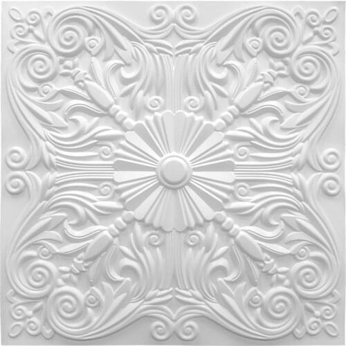 12PCS Plastic 3D Decorative Ceiling Tile Spanish Floral in Matt White (60x60cm)