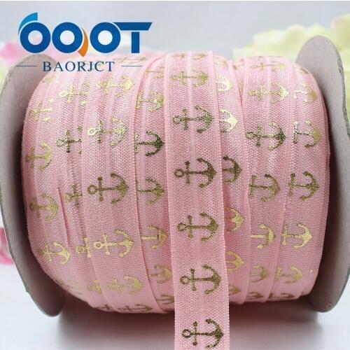 16608-27 , 16MM hot gold print Anchor Marine Elasticity ribbon ,10 yards DIY handmade hair accessories Material , free shipping