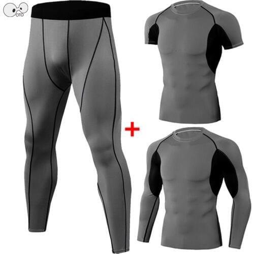 3PCS Short/Long Sleeve Shirt+Tights Mens Sport Suit Quick Dry Compression Running Set Tracksuits Gym Fitness Training Sportswear