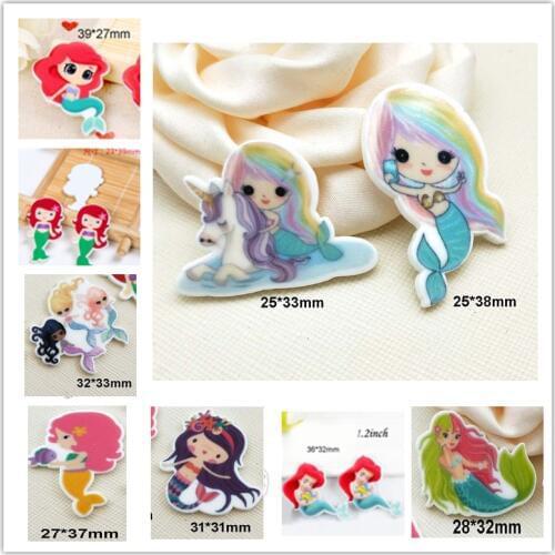 30pcs/50pcs cartoon mermaid plastic flat back planar resin for DIY Craft Supplies 1.2inch JOR20