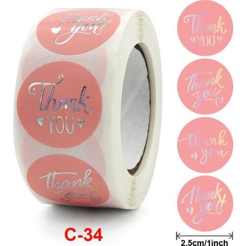 500pcs 1inch Thank You Sticker Envelope Seal Scrapbook Sticker Pink Laser Cute Round Sticker Stationery Label Stickers