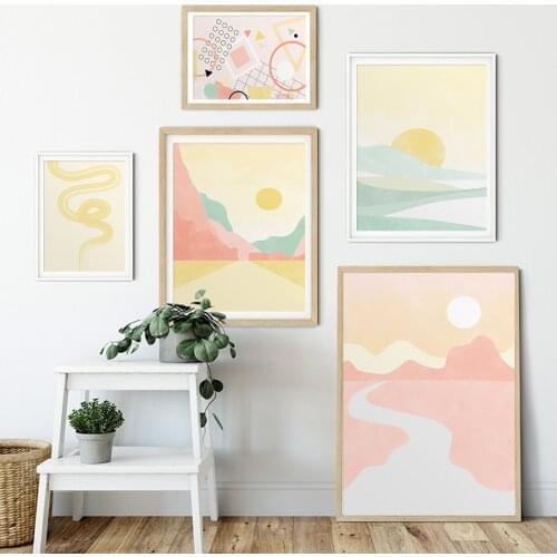 Plant Flower Abstract Yellow Line Wall Art Canvas Painting Nordic Posters And Prints Wall Pictures For Living Room Pastel Decor