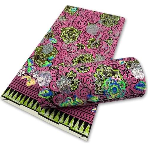 Africa Wax Fabric With Sequin Wonderful Embroidery 6 Yards Nigerian Cotton Fabrics S210512