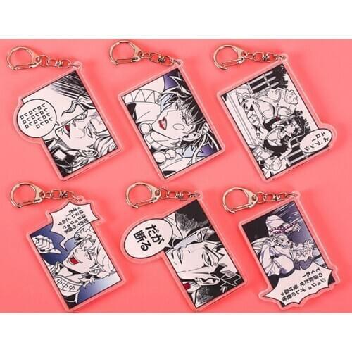 Anime JoJos Bizarre Adventure Keychain Kujo Jotaro Kakyouin Noriaki Yoshikage Acrylic Keyring Bag Pendant Collection Gift