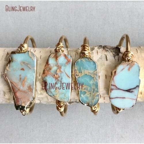 BM11248 Ocean Jaspers Bracelet Pale Blue Cuff Sea Foam Green Sediment Jaspers Bangle Open Band CUFF