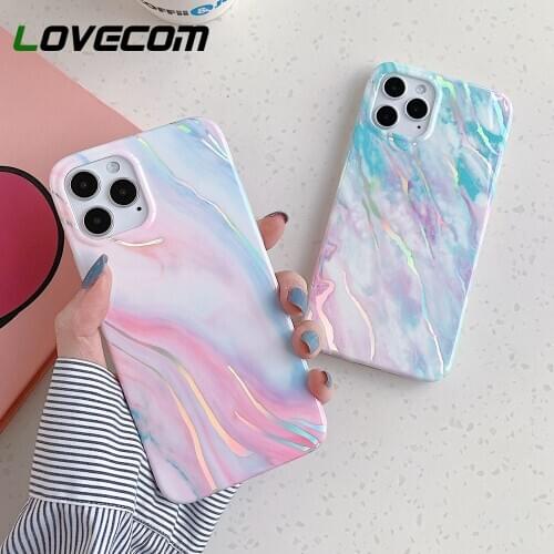 LOVECOM Laser Marble Phone Case For iPhone 12 11 Pro Max XR XS Max 7 8 Plus X Luxury Electroplated Gradient Soft IMD Back Coque