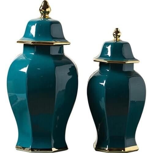 Jingdezhen Ceramic temple jar Modern Jar pot Porcelain Ginger Jar Two Piece Set Of Living Room blue porcelain jar vase