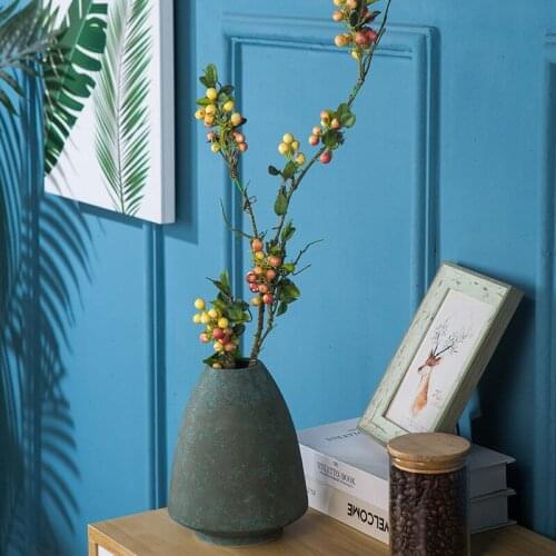 Home Ornament Decoration Vintage Matt Green Color Handmade Glaze Ceramic Flower Vase hydroponics Pot