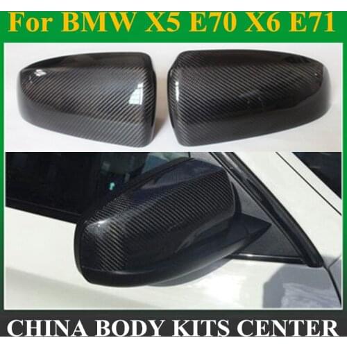 E70 E71 Carbon Fiber ADD ON & Replaced Style Rear View Side Mirror Cover Cap for BMW E70 X5 E71 X6 2007 - 2013 ( not fit M )