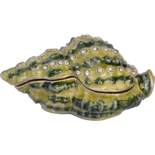 Enameled Pewter Bejeweled Snail Sea Shell Trinket Box Gift for her nautical craft