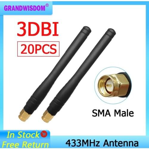 433MHz antenna 3dbi SMA Male Connector 20pcs 433 mhz antena rubber waterproof for wireless watermeter Gasmeter Lorawan Emeter