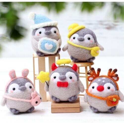 Kawaii Penguin Handmade DIY Poke Wool Felts Material Package Needle Felting Kit Plush Toys Adult Kids Beginner Home Fun Fieltro