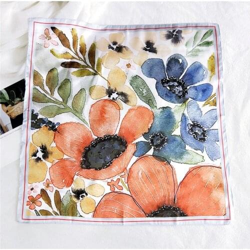 53X53CM Fashion Women Square Scarf All-match Wraps Elegant Floral Dot Spring Summer Head Neck Hair Tie Band Neckerchief FJ264