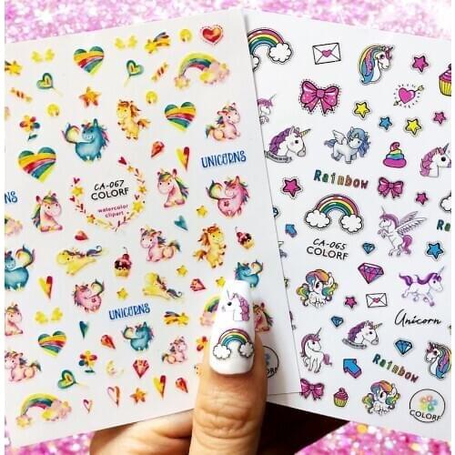 Cartoons Unicorn 3D anime nails Back glue Nail decal Nail sticker Nail decoration Nail art HL29