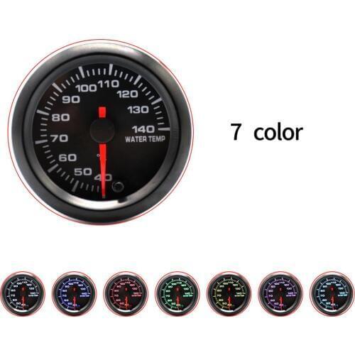 7 Color 40-140℃ Electric Water Temperature Gauge Kit For 12V Car & Truck - 2-1/16" 52mm, Black