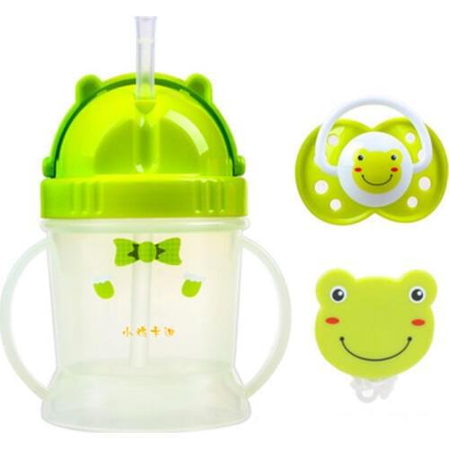 Shatter-proof carton spill-proof heat-resistant straw handle 240ml water bottle learning drink sippy baby cup on sale KD3309