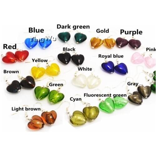 Yingwu Wholesale Handmade Lampwork Murano Glass Mix Color Womens Heart Glass Earrings Hot Sale Christmas Gift