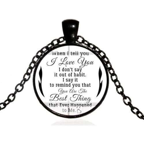 Romantic English Letter Words I Love You Round Glass Pendent Necklace for Lover Women Men Girls Kids Neck Collar Jewelry Gift