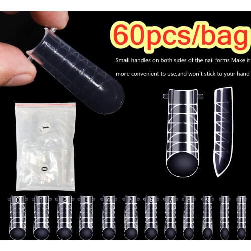 60pcs Clear Flat Dual Forms Form Nail System Full Cover Extension Nails Tips Accessoires Manicure Tool Quick Building Gel Mold