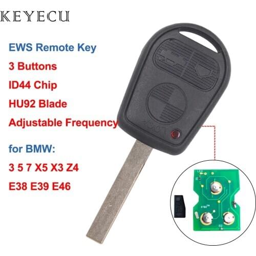 Keyecu EWS Remote Key 3 Button 315/433MHz ID44 Chip HU92 Blade for Old BMW 3 5 7 X5 X3 Z4 E38 E39 E46 (Adjustable Frequency )