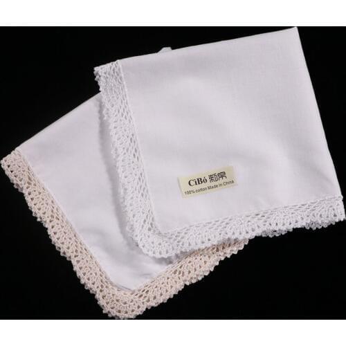 S015 : 12 pieces White 100% cotton hand crochet White/Beige lace women blank hankie ladies wedding handkerchief